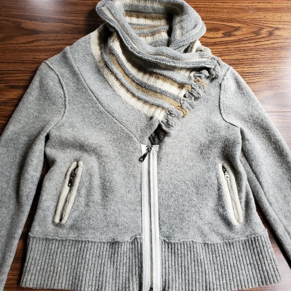 Free People Wool Shawl Knit Collar Zip Sweater - Picture 2 of 8